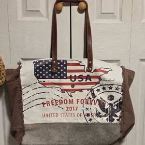 Myra Bag USA Canvas Tote - Brown, Gray, and Red